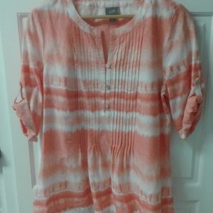 J Jill orange and white the dye 3 button top